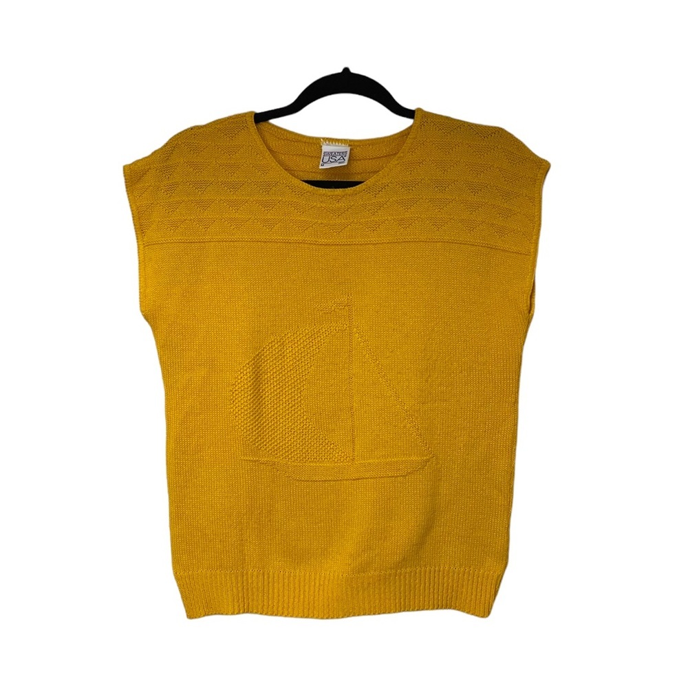 Vintage Sweaters USA Mustard Yellow Sailboat Sweater Vest Medium